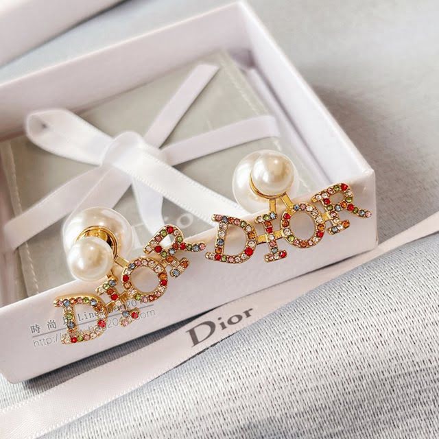 Dior飾品 迪奧經典熱銷款彩鑽字母大小珠耳釘耳環  zgd1295